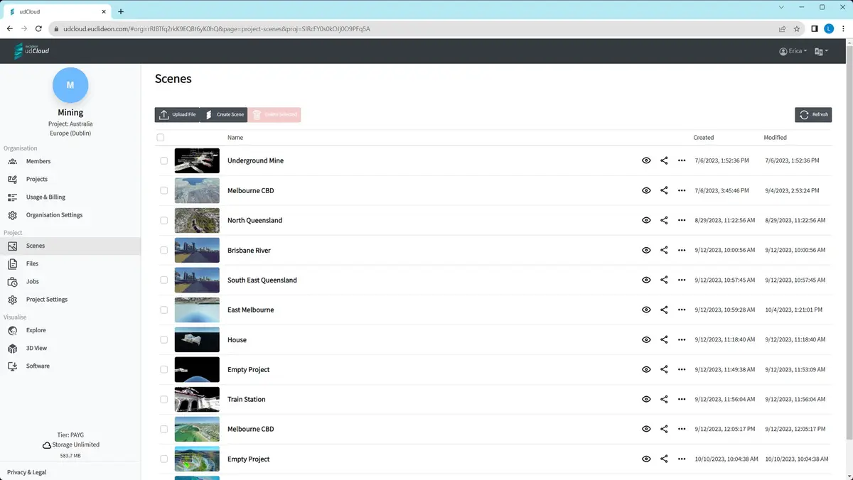 udCloud scenes overview