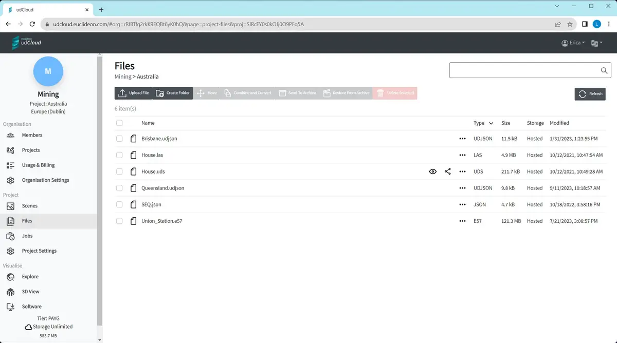 udCloud files panel