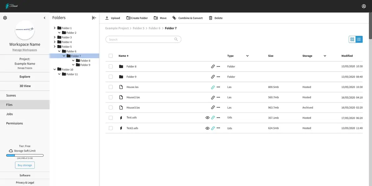 udCloud mockup v1 — dashboard view
